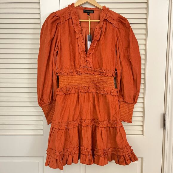 New House of Harlow Deep V Ruffle long sleeve corduroy dress - Picture 1 of 9